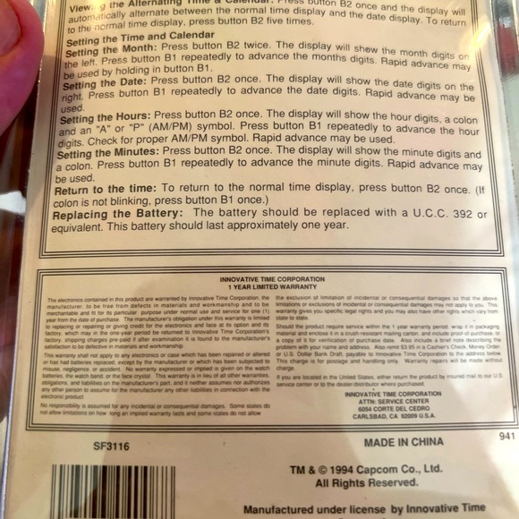 New 1994 Capcom Street Fighter 2 watch! - Picture 3 of 3